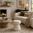 Xyna Mushroom-shaped Ottoman Stool with Pedestal Base- Beige Fabric
