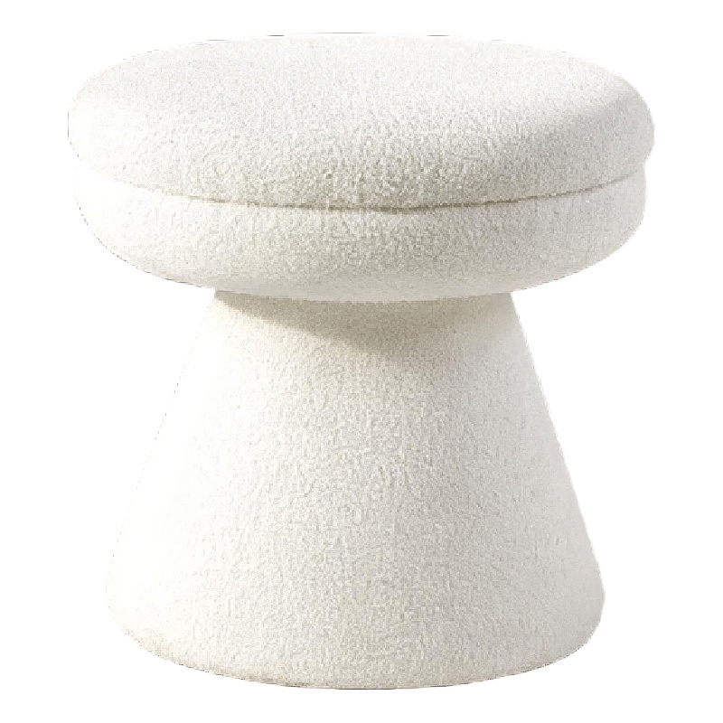 Xyna Mushroom-shaped Ottoman Stool with Pedestal Base- Beige Fabric