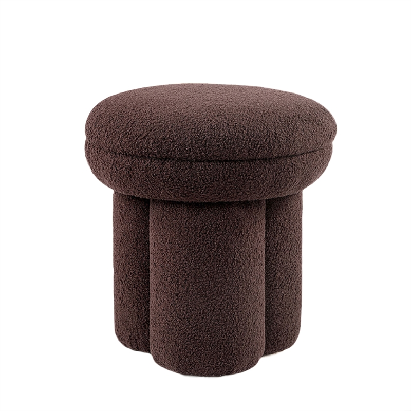 Ian Ottoman Stool- Mushroom-like Design- Pedestal Base- Brown Fabric