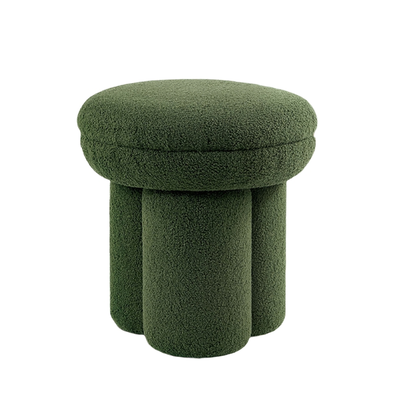 Ian Ottoman Stool- Mushroom-like Design- Pedestal Base- Green Fabric