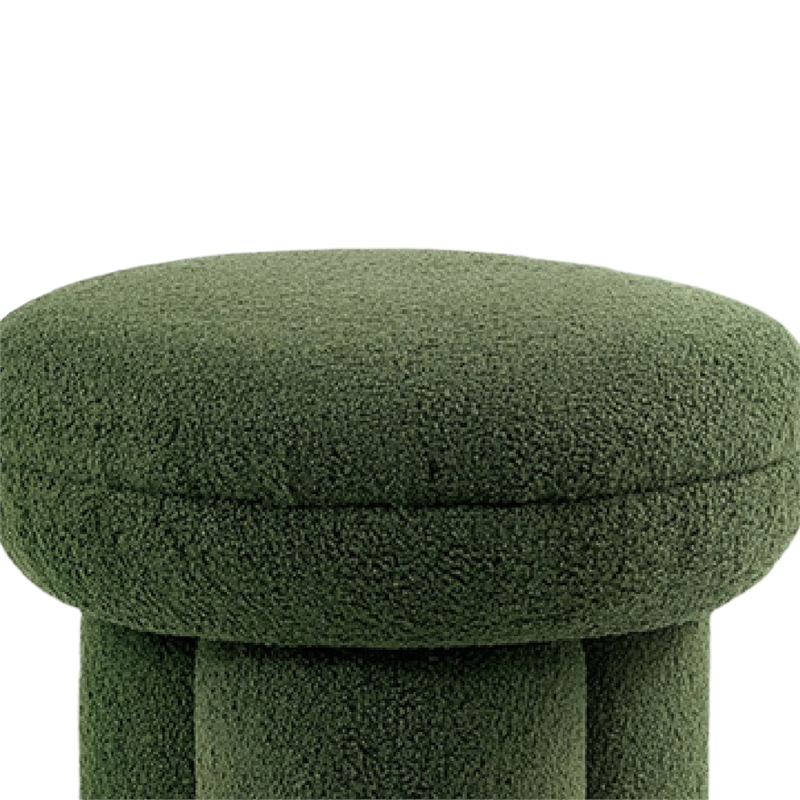 Ian Ottoman Stool- Mushroom-like Design- Pedestal Base- Green Fabric