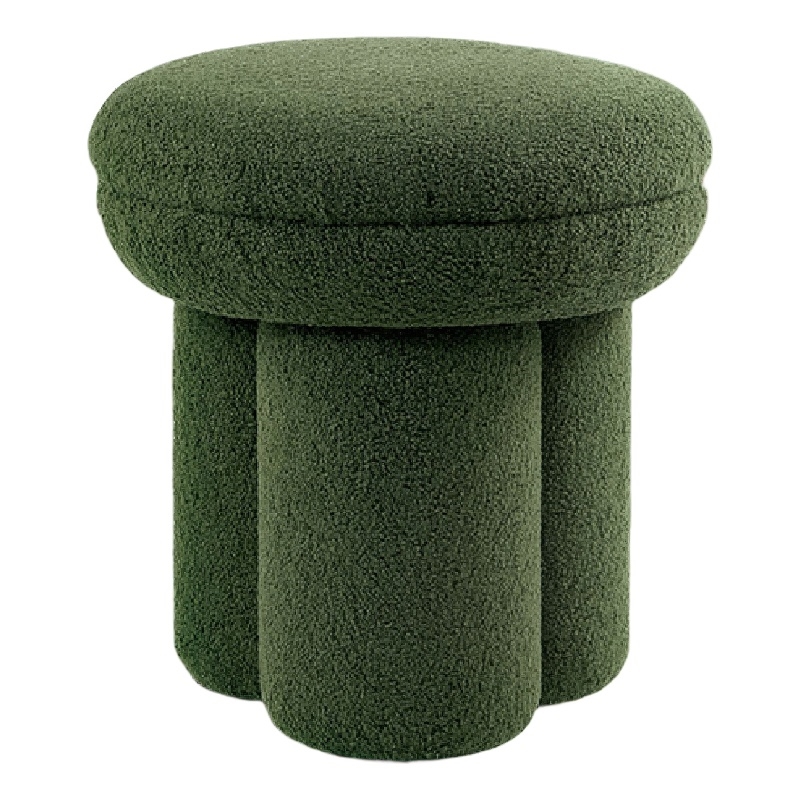 Ian Ottoman Stool- Mushroom-like Design- Pedestal Base- Green Fabric