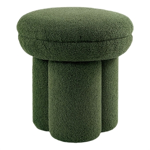 Ian Ottoman Stool- Mushroom-like Design- Pedestal Base- Green Fabric
