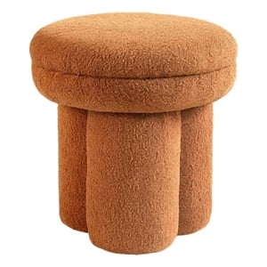 Ian Ottoman Stool- Mushroom-like Design- Pedestal Base- Brown Fabric