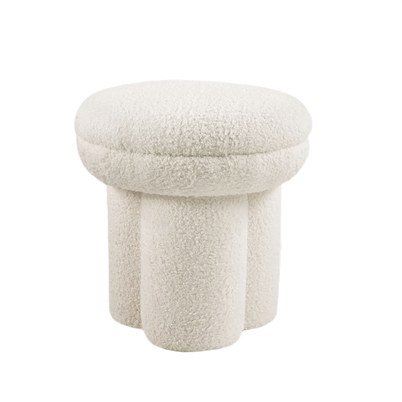 Ian Ottoman Stool- Mushroom-like Design- Pedestal Base- Beige Fabric