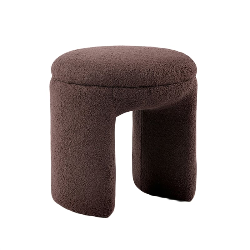 Janie Rounded Ottoman Stool with Open Frame Base- Brown Fabric