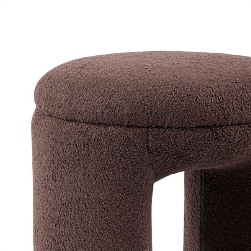 Janie Rounded Ottoman Stool with Open Frame Base- Brown Fabric