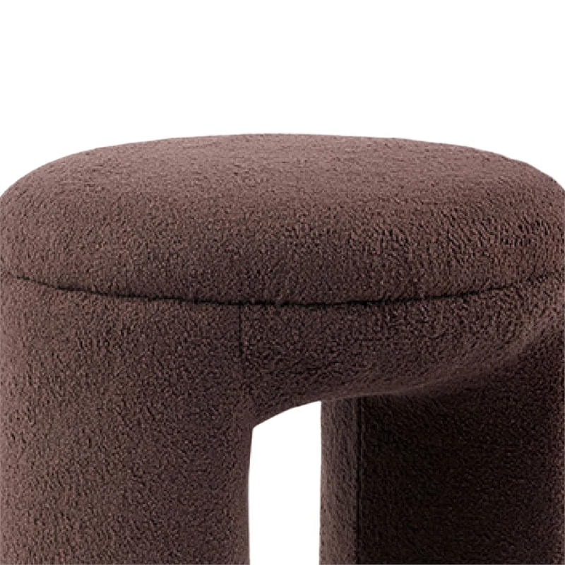 Janie Rounded Ottoman Stool with Open Frame Base- Brown Fabric