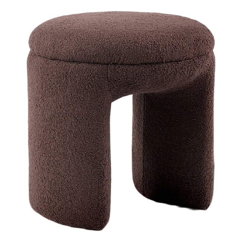 Janie Rounded Ottoman Stool with Open Frame Base- Brown Fabric