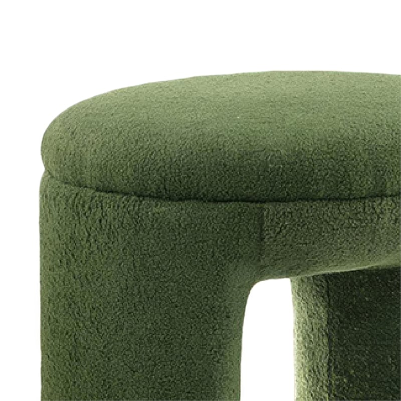 Janie Rounded Ottoman Stool with Open Frame Base- Green Fabric
