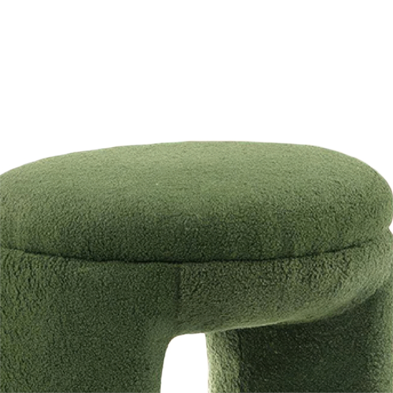 Janie Rounded Ottoman Stool with Open Frame Base- Green Fabric