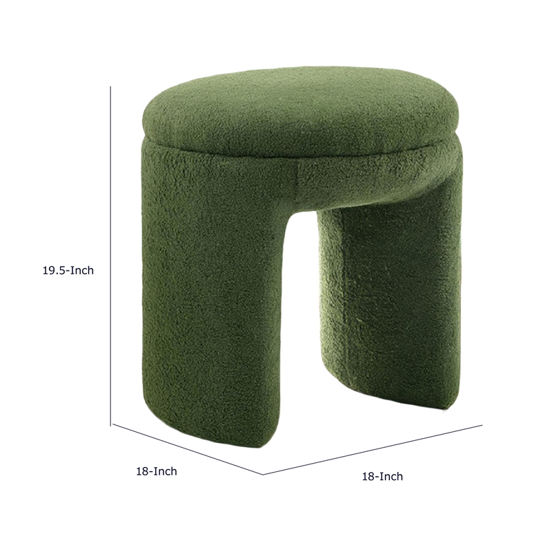 Janie Rounded Ottoman Stool with Open Frame Base- Green Fabric