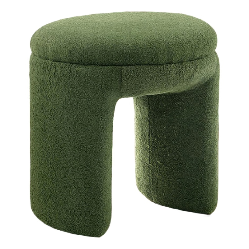 Janie Rounded Ottoman Stool with Open Frame Base- Green Fabric