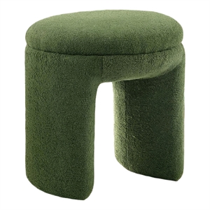 Janie Rounded Ottoman Stool with Open Frame Base- Green Fabric