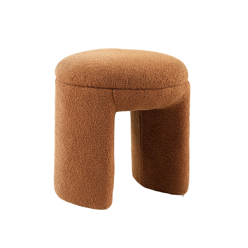 Janie Rounded Ottoman Stool with Open Frame Base- Saddle Brown Fabric