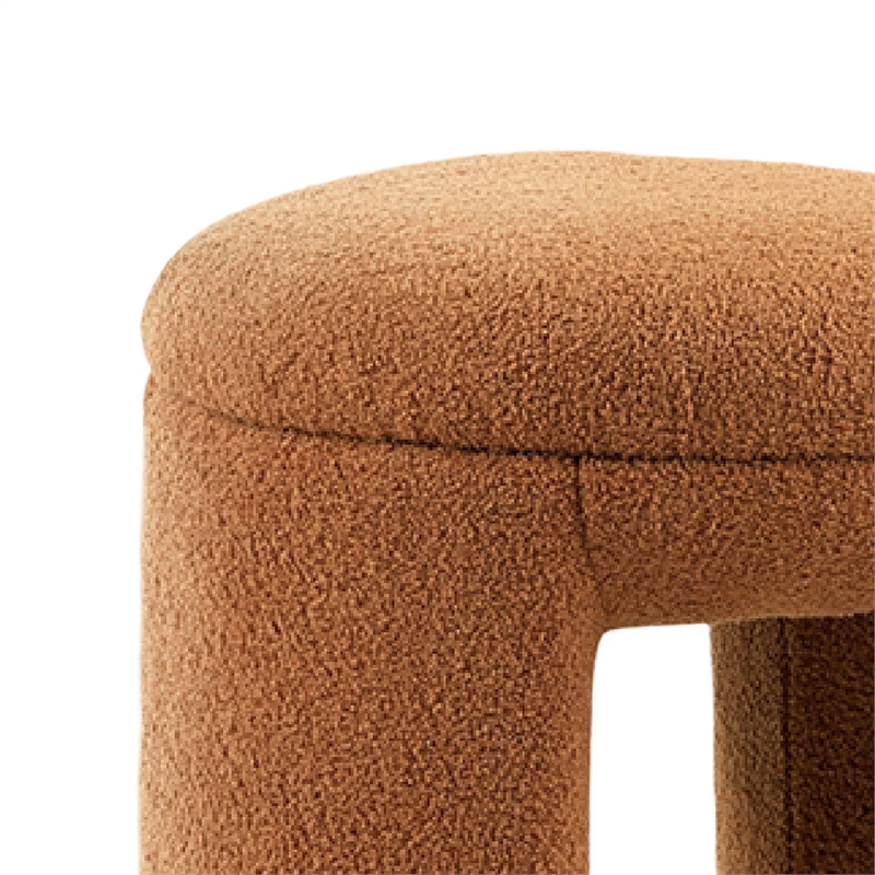 Janie Rounded Ottoman Stool with Open Frame Base- Saddle Brown Fabric