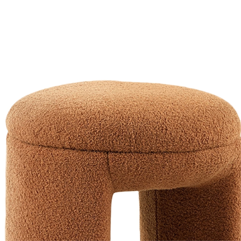 Janie Rounded Ottoman Stool with Open Frame Base- Saddle Brown Fabric
