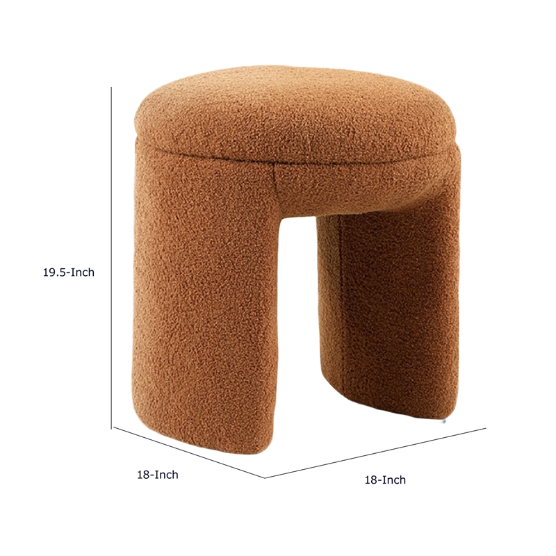 Janie Rounded Ottoman Stool with Open Frame Base- Saddle Brown Fabric