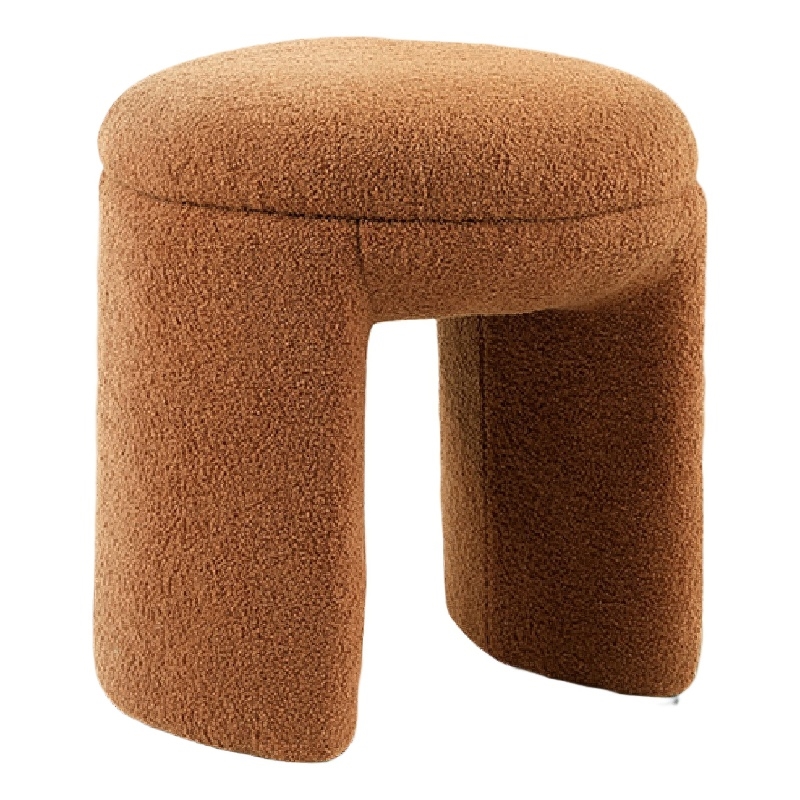 Janie Rounded Ottoman Stool with Open Frame Base- Saddle Brown Fabric