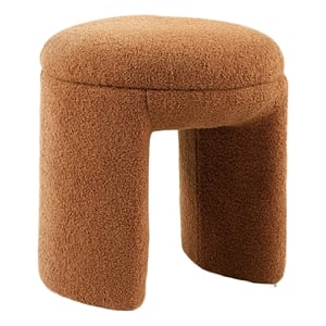 Janie Rounded Ottoman Stool with Open Frame Base- Saddle Brown Fabric