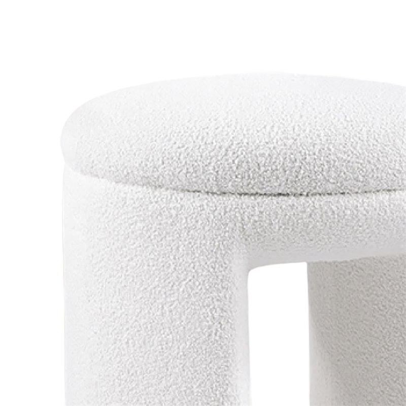 Janie Rounded Ottoman Stool with Open Frame Base- Beige Fabric
