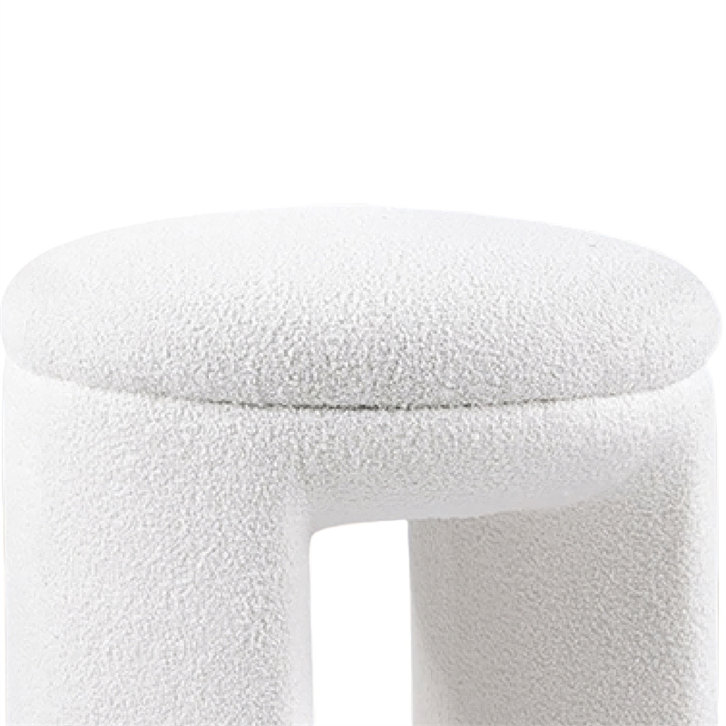 Janie Rounded Ottoman Stool with Open Frame Base- Beige Fabric