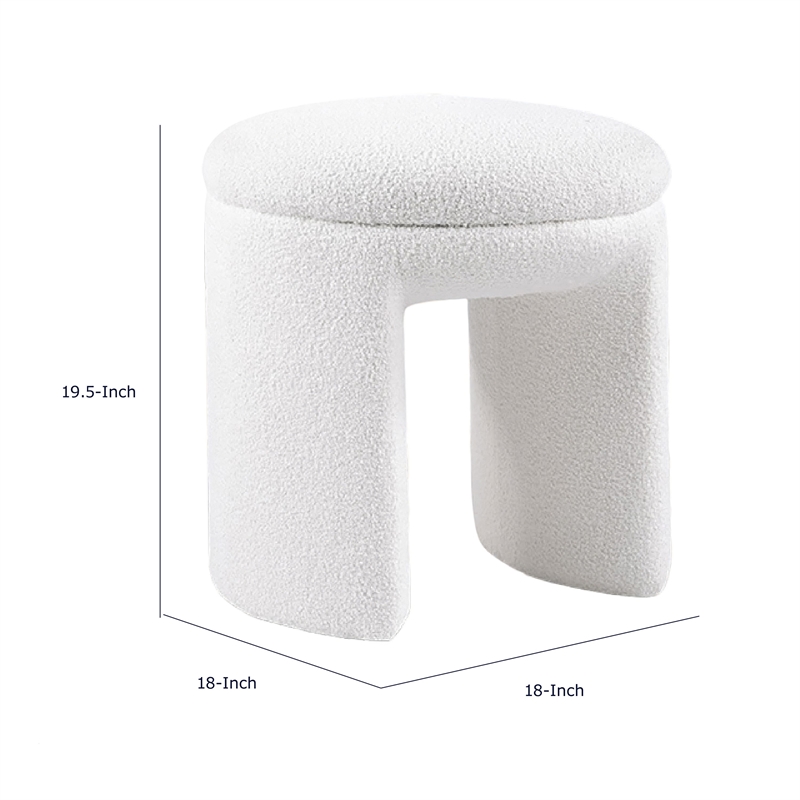 Janie Rounded Ottoman Stool with Open Frame Base- Beige Fabric