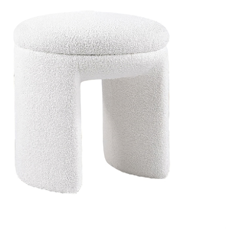 Janie Rounded Ottoman Stool with Open Frame Base- Beige Fabric
