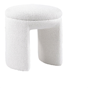 Janie Rounded Ottoman Stool with Open Frame Base- Beige Fabric