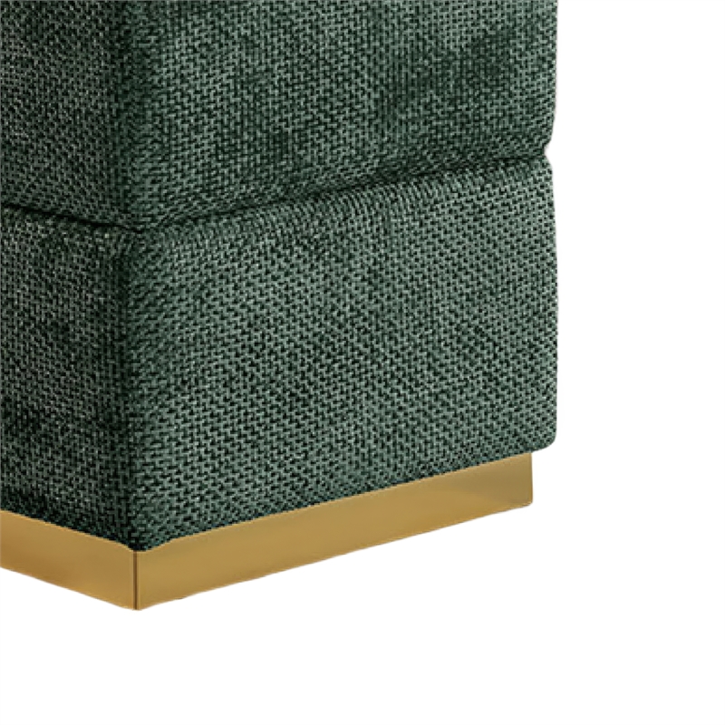 Kris Ottoman Stool with Hidden Storage- Gold Base- Green Chenille