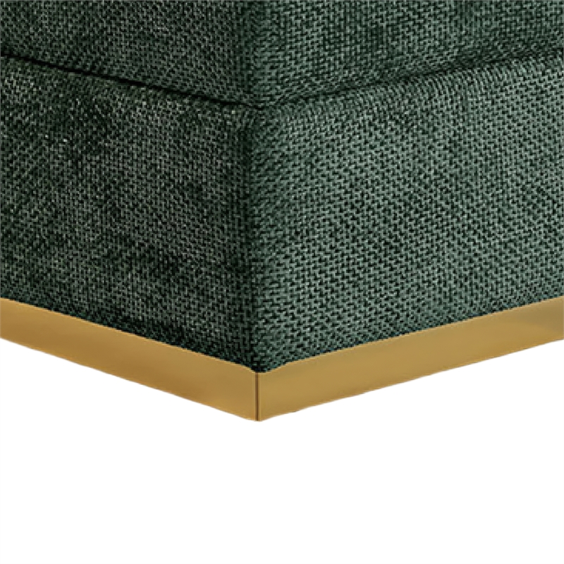 Kris Ottoman Stool with Hidden Storage- Gold Base- Green Chenille