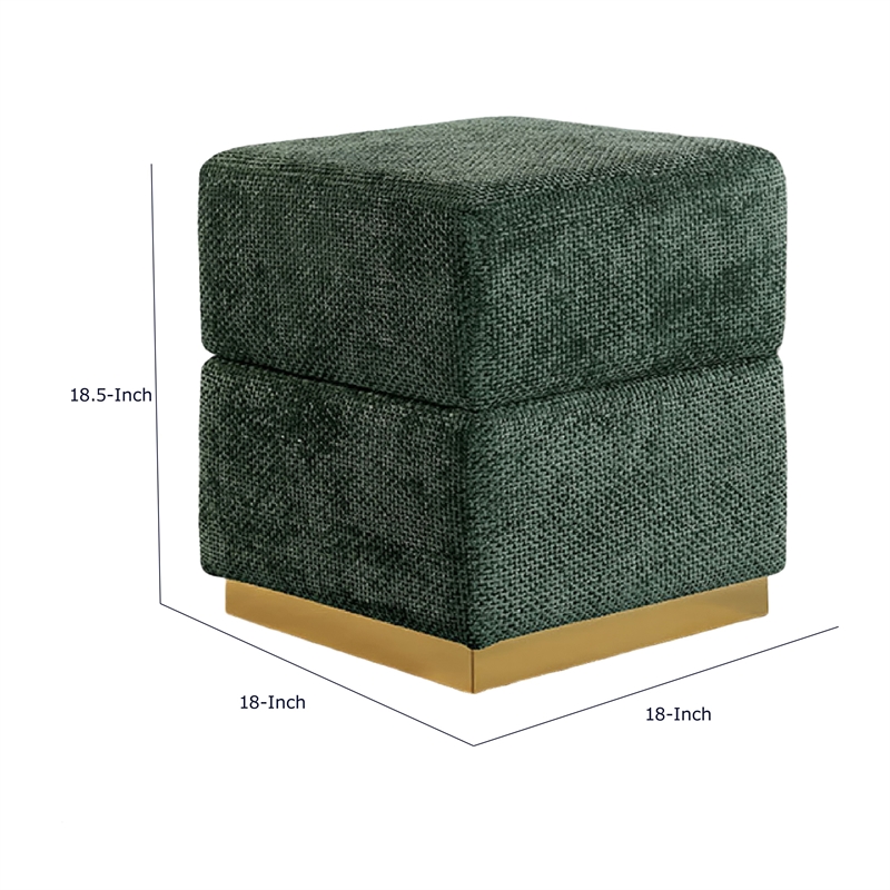 Kris Ottoman Stool with Hidden Storage- Gold Base- Green Chenille