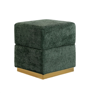 Kris Ottoman Stool with Hidden Storage- Gold Base- Green Chenille