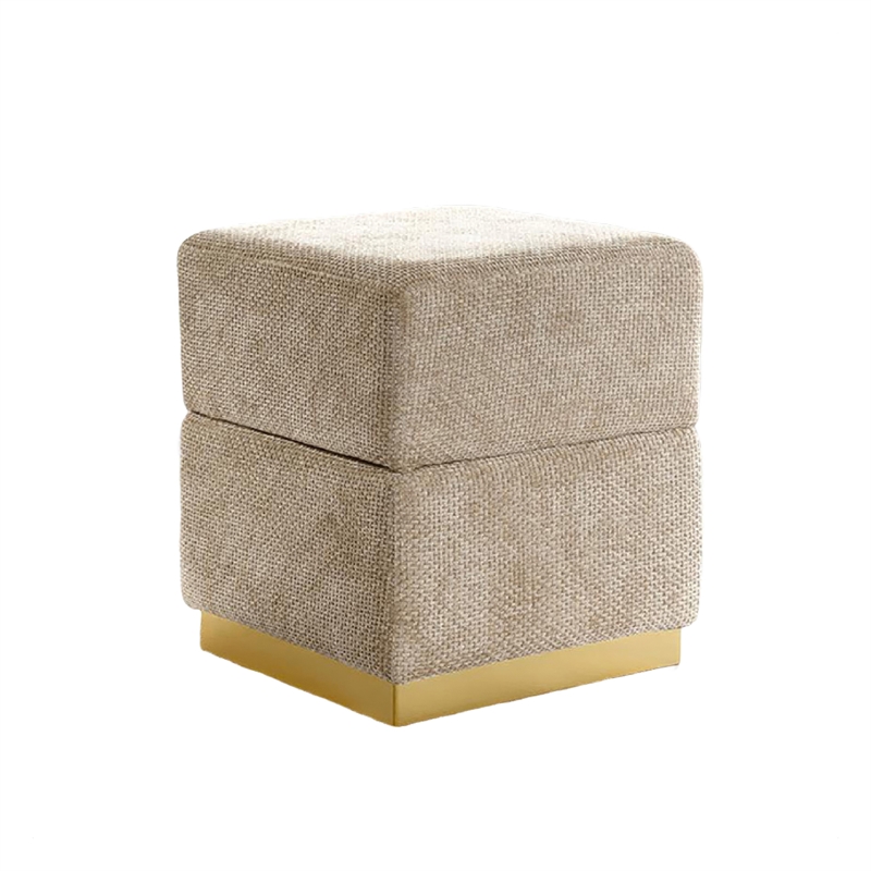 Kris Ottoman Stool with Hidden Storage- Gold Base- Silver Gray Chenille