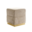 Kris Ottoman Stool with Hidden Storage- Gold Base- Silver Gray Chenille