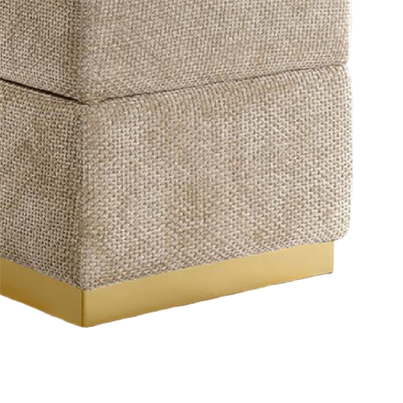 Kris Ottoman Stool with Hidden Storage- Gold Base- Silver Gray Chenille