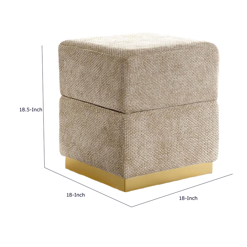 Kris Ottoman Stool with Hidden Storage- Gold Base- Silver Gray Chenille