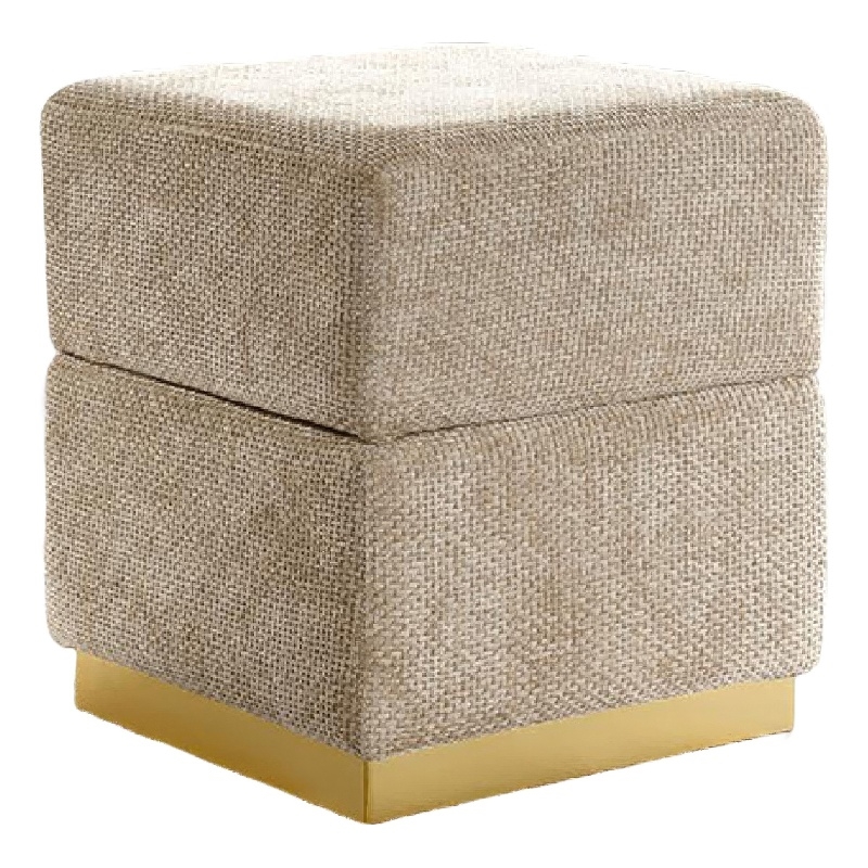 Kris Ottoman Stool with Hidden Storage- Gold Base- Silver Gray Chenille