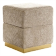 Kris Ottoman Stool with Hidden Storage- Gold Base- Silver Gray Chenille