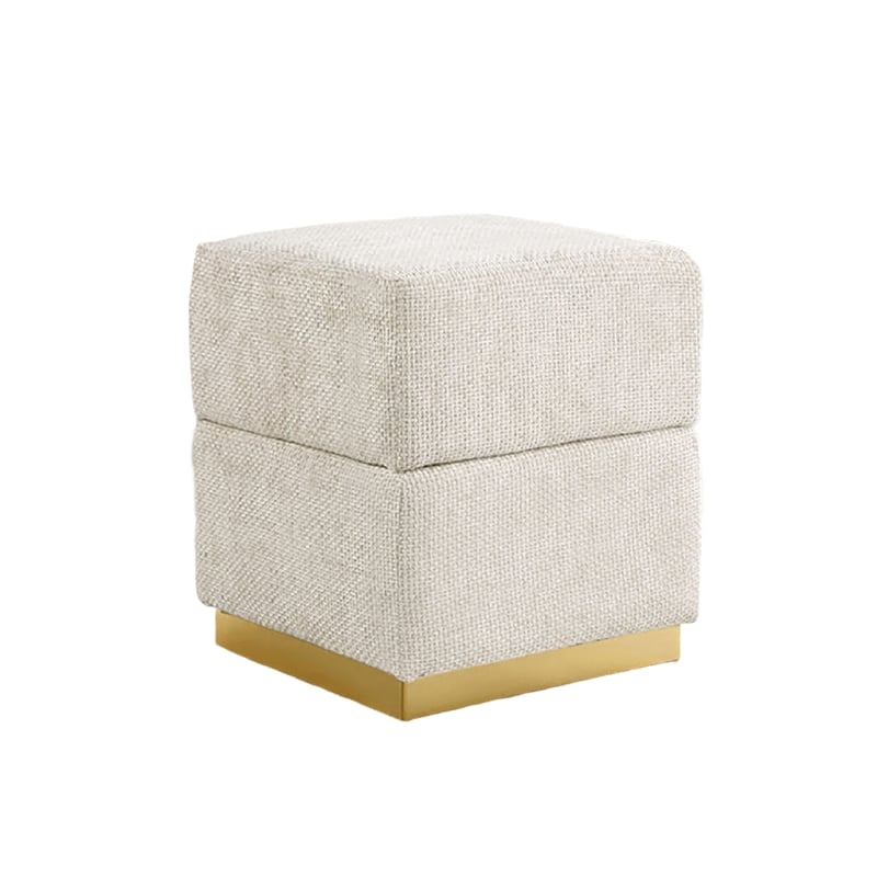 Kris Ottoman Stool with Hidden Storage- Gold Base- Beige Chenille