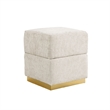 Kris Ottoman Stool with Hidden Storage- Gold Base- Beige Chenille