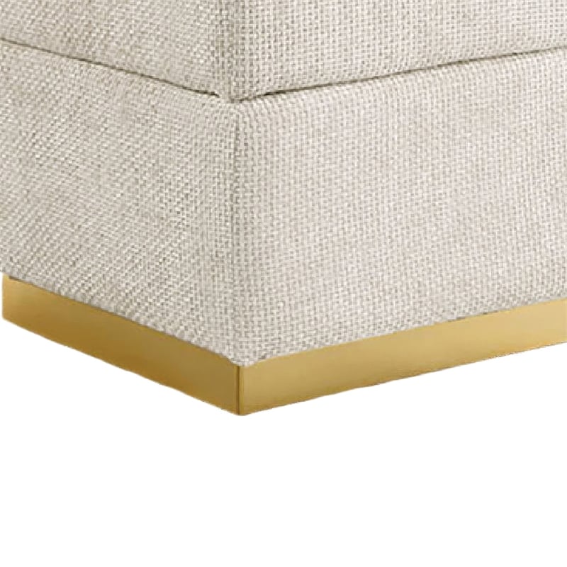 Kris Ottoman Stool with Hidden Storage- Gold Base- Beige Chenille