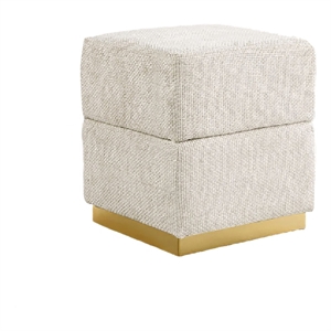 Kris Ottoman Stool with Hidden Storage- Gold Base- Beige Chenille