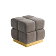Anne Ottoman Stool with Storage- Gold Base- Gray Biscuit Tufted Fabric