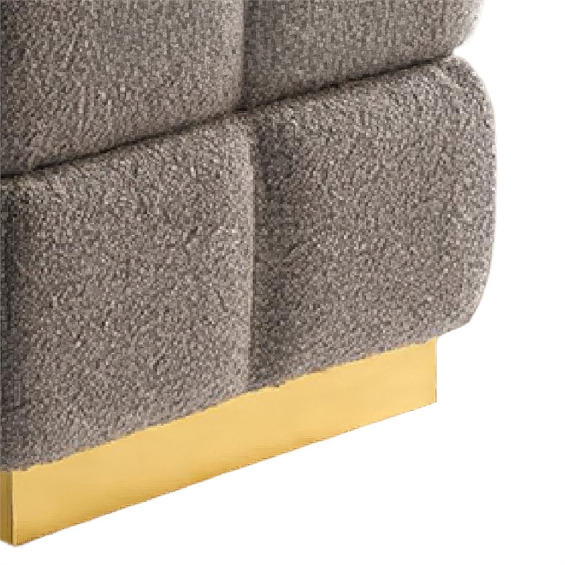 Anne Ottoman Stool with Storage- Gold Base- Gray Biscuit Tufted Fabric