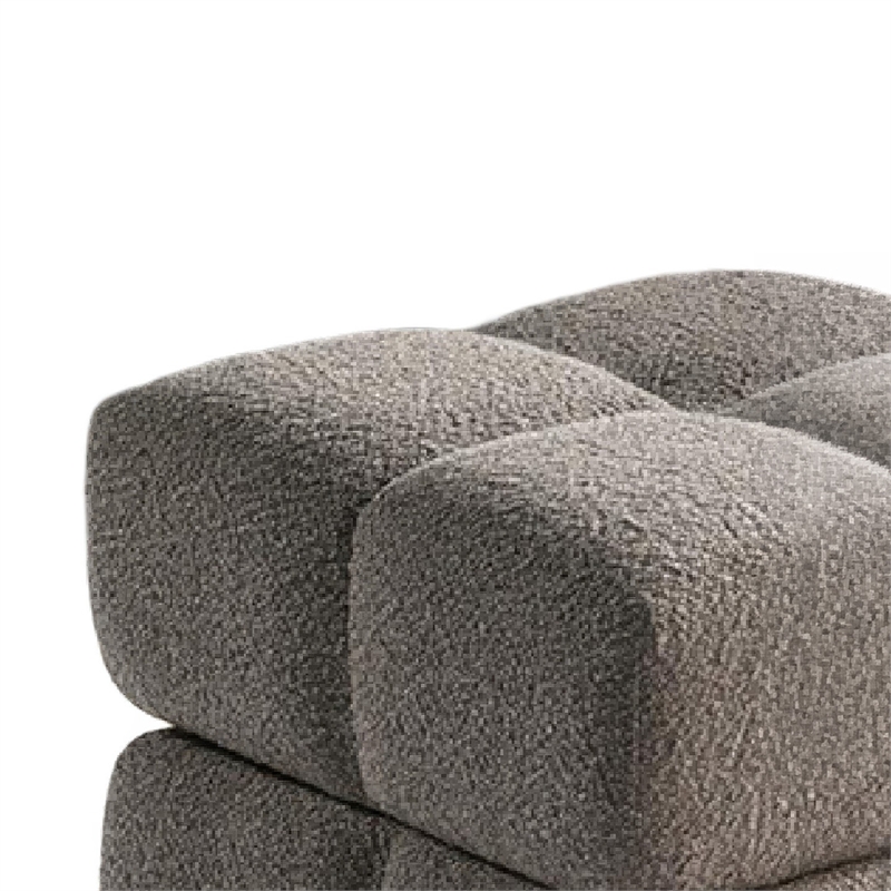 Anne Ottoman Stool with Storage- Gold Base- Gray Biscuit Tufted Fabric
