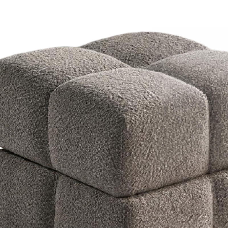 Anne Ottoman Stool with Storage- Gold Base- Gray Biscuit Tufted Fabric
