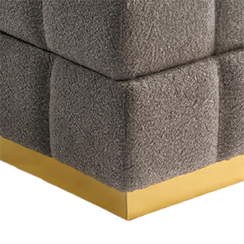Anne Ottoman Stool with Storage- Gold Base- Gray Biscuit Tufted Fabric