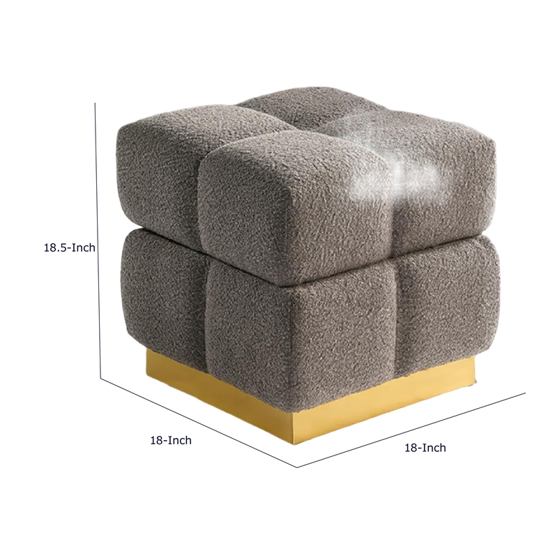 Anne Ottoman Stool with Storage- Gold Base- Gray Biscuit Tufted Fabric