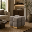 Anne Ottoman Stool with Storage- Gold Base- Gray Biscuit Tufted Fabric